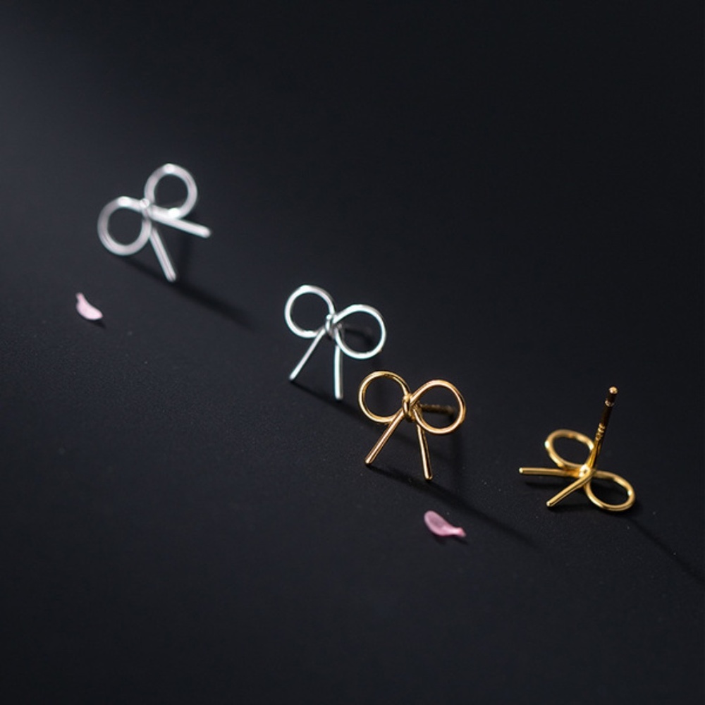 Sterling Silver Ribbon Bow Stud Earrings
